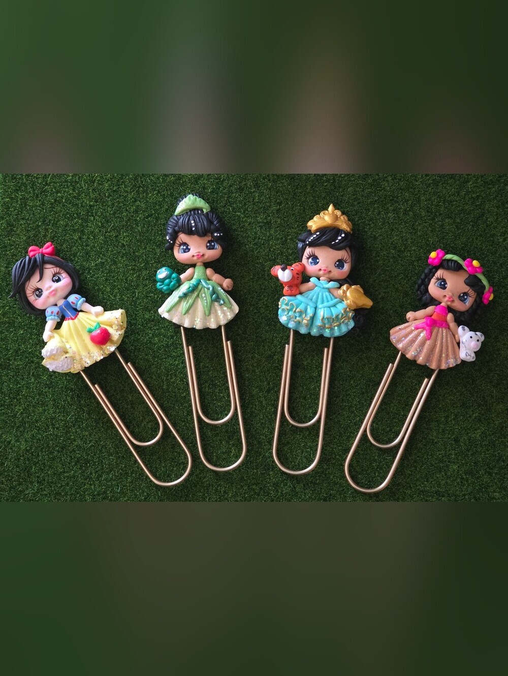 Set of 4" Jumbo Princess Paper Clips - Custom Polymer Clay Doll Planner Charms